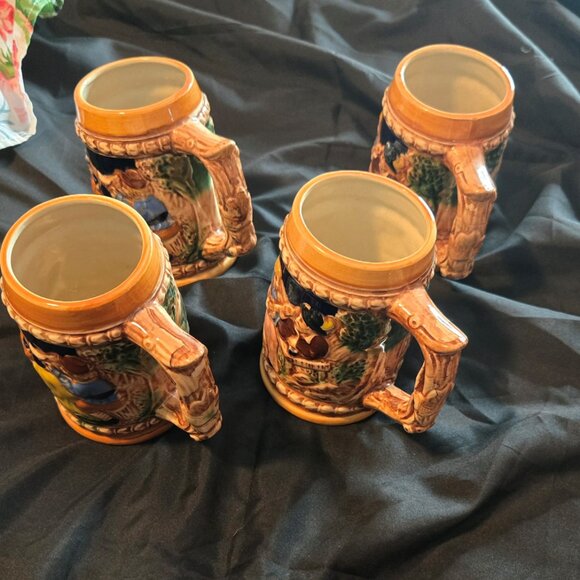 Vintage Set of Four Ceramic Porcelain German Beer Steins w/ Reliefs - Picture 2 of 12